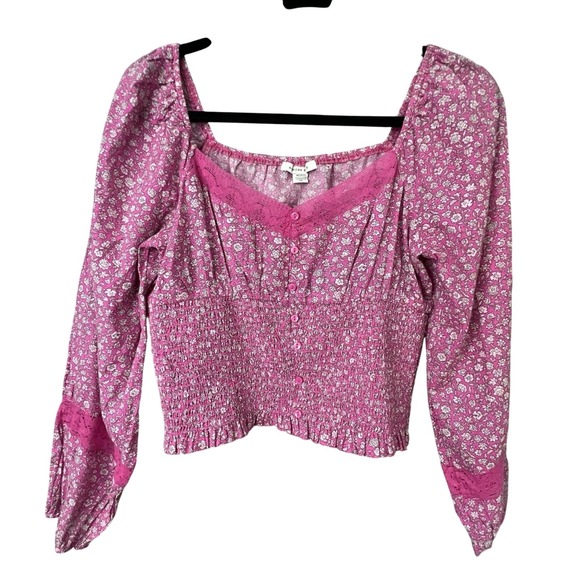 AE  Women M Smocked Lace Cotton Milkmaid Top Cottage Peasant Barbie Festival Y2K - Picture 3 of 9